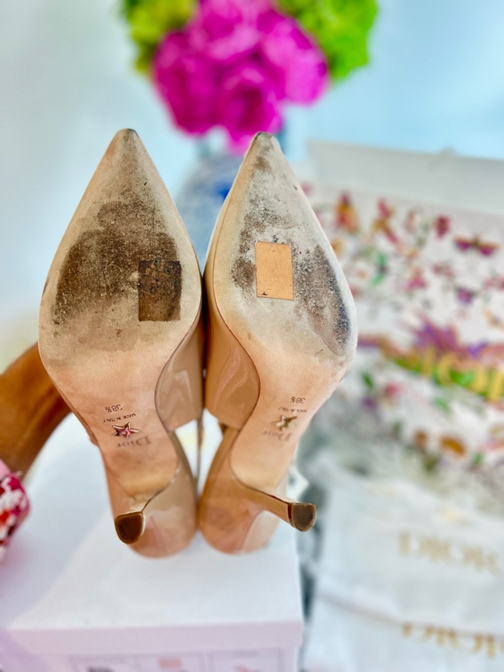J'Adior Slingback Pump - Nude Patent Calfskin - Size 38.5 (PRISTINE CONDITION) - Picture 6 of 9